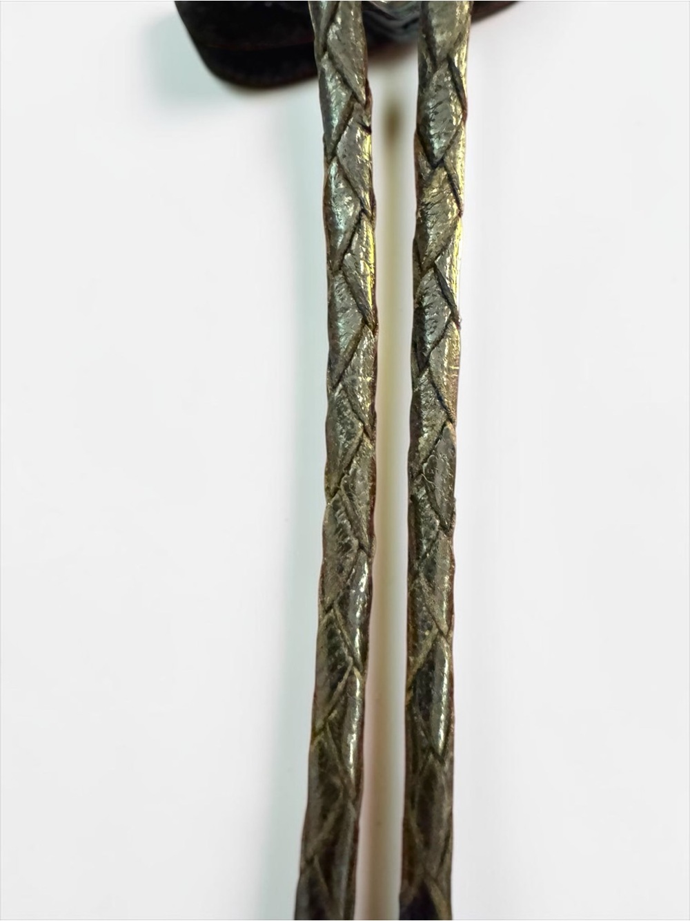 Bolo Tie Wood Inlay Turquoise Stone Leather Silver - Picture 4 of 6